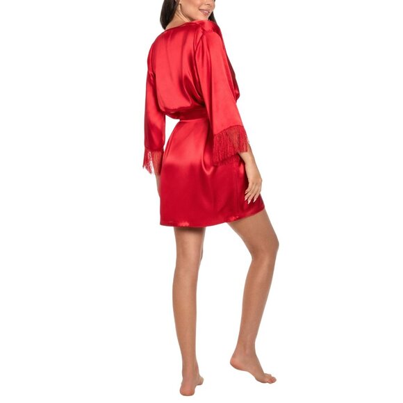 Linea Donatella Womens Satin Fringe-Trim Chemise OTF090 Crimson Red L - Picture 7 of 7